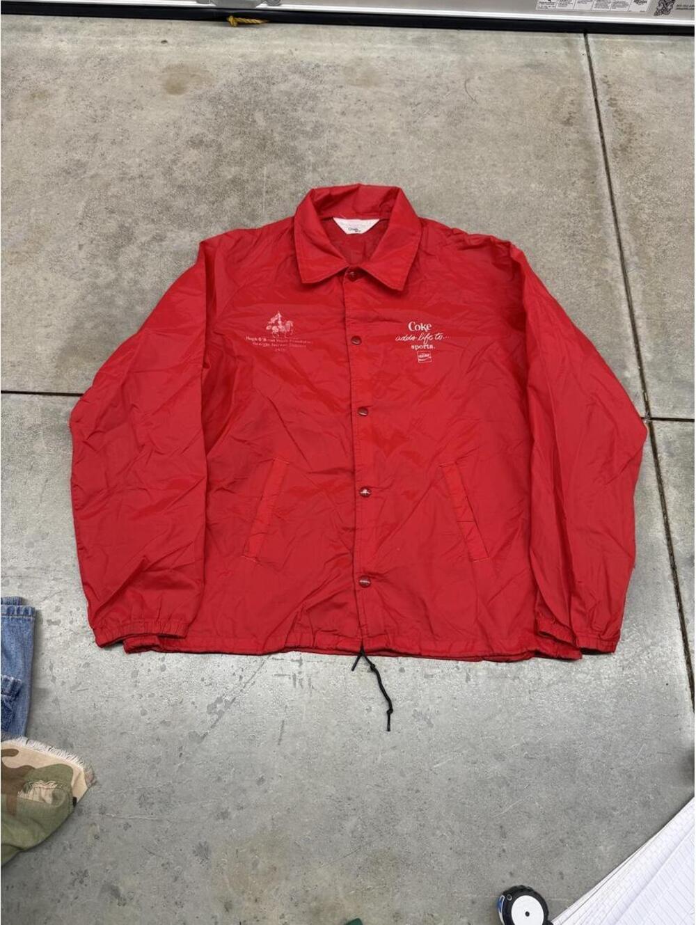 vintage coca cola coke adds life to sports red chalkline jacket size large